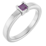14K Gold Emerald Lab-Grown Alexandrite Half-Bezel Family Stackable Ring - White Gold