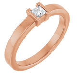 14K Gold Marquise Natural White Sapphire Half-Bezel Family Stackable Ring - Rose Gold