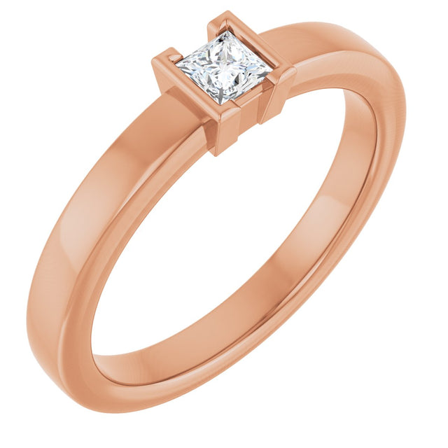 14K Gold Marquise Natural Diamond Half-Bezel Family Stackable Ring - Rose Gold