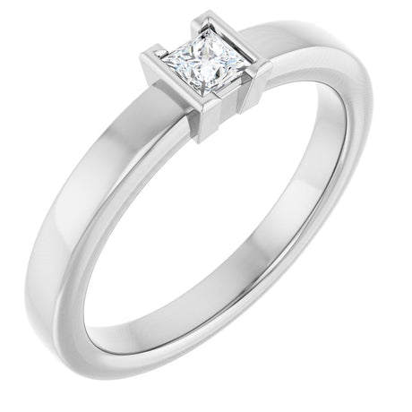 14K Gold Marquise Natural White Sapphire Half-Bezel Family Stackable Ring - White Gold
