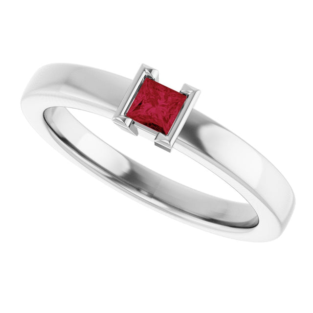 14K Gold Emerald Lab-Grown Ruby Half-Bezel Family Stackable Ring - White Gold - view 5