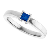 14K Gold Emerald Lab-Grown Blue Sapphire Half-Bezel Family Stackable Ring - White Gold - view 5