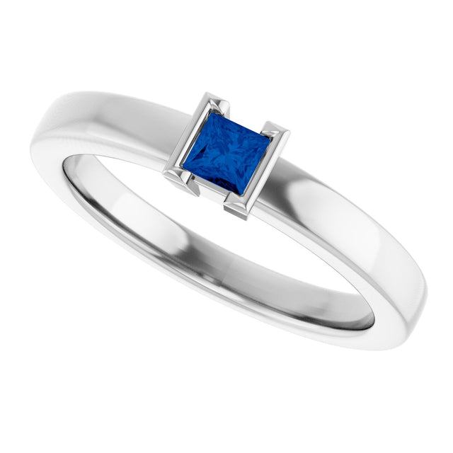 14K Gold Emerald Lab-Grown Blue Sapphire Half-Bezel Family Stackable Ring - White Gold - view 5