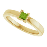 14K Gold Emerald Natural Peridot Half-Bezel Family Stackable Ring - Yellow Gold - view 5