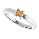 14K Gold Emerald Natural Citrine Half-Bezel Family Stackable Ring - White Gold - view 5