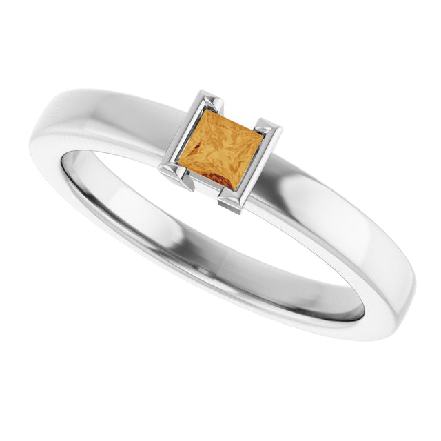 14K Gold Emerald Natural Citrine Half-Bezel Family Stackable Ring - White Gold - view 5