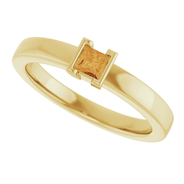 14K Gold Emerald Natural Citrine Half-Bezel Family Stackable Ring - Yellow Gold - view 5