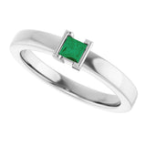 14K Gold Emerald Lab-Grown Emerald Half-Bezel Family Stackable Ring - White Gold - view 5