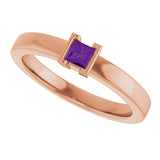 14K Gold Emerald Natural Amethyst Half-Bezel Family Stackable Ring - Rose Gold - view 5