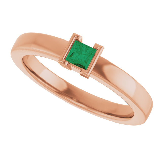 14K Gold Emerald Lab-Grown Emerald Half-Bezel Family Stackable Ring - Rose Gold - view 5