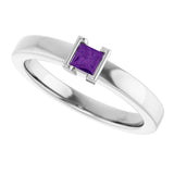 14K Gold Emerald Natural Amethyst Half-Bezel Family Stackable Ring - White Gold - view 5