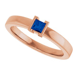 14K Gold Emerald Lab-Grown Blue Sapphire Half-Bezel Family Stackable Ring - Rose Gold - view 5