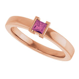 14K Gold Emerald Natural Pink Tourmaline Half-Bezel Family Stackable Ring - Rose Gold - view 5