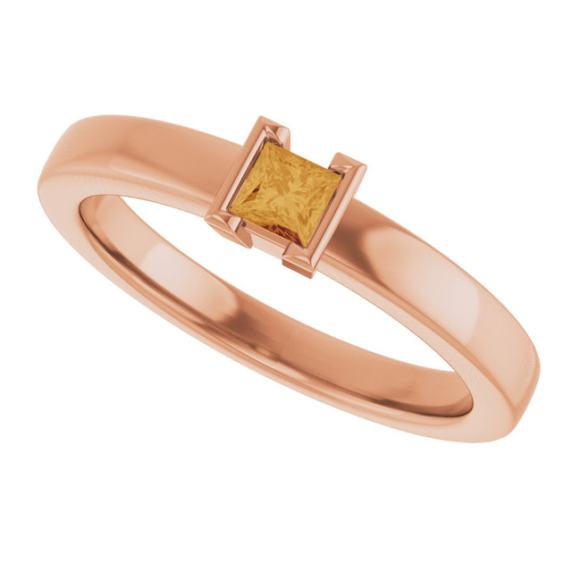 14K Gold Emerald Natural Citrine Half-Bezel Family Stackable Ring - Rose Gold - view 5