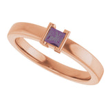 14K Gold Emerald Lab-Grown Alexandrite Half-Bezel Family Stackable Ring - Rose Gold - view 5
