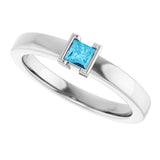 14K Gold Emerald Natural Aquamarine Half-Bezel Family Stackable Ring - White Gold - view 5