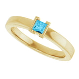 14K Gold Emerald Natural Aquamarine Half-Bezel Family Stackable Ring - Yellow Gold - view 5