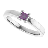 14K Gold Emerald Lab-Grown Alexandrite Half-Bezel Family Stackable Ring - White Gold - view 5