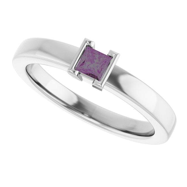 14K Gold Emerald Lab-Grown Alexandrite Half-Bezel Family Stackable Ring - White Gold - view 5
