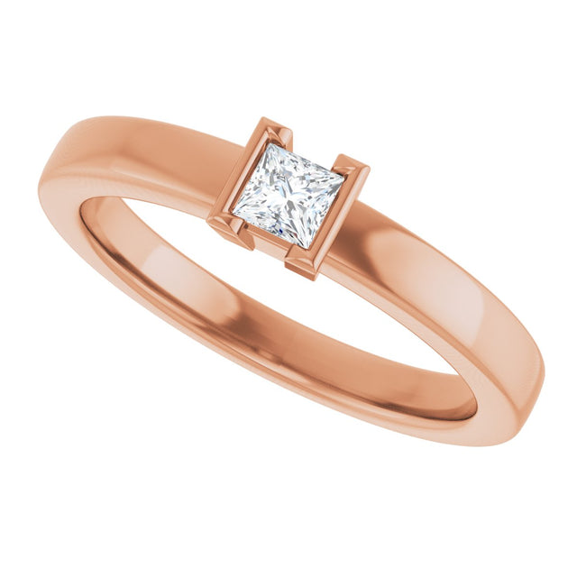 14K Gold Marquise Natural White Sapphire Half-Bezel Family Stackable Ring - Rose Gold - view 5