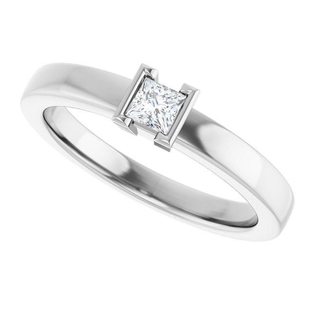 14K Gold Marquise Natural White Sapphire Half-Bezel Family Stackable Ring - White Gold - view 5