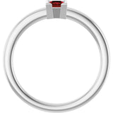 14K Gold Emerald Natural Mozambique Garnet Half-Bezel Family Stackable Ring - White Gold - view 2