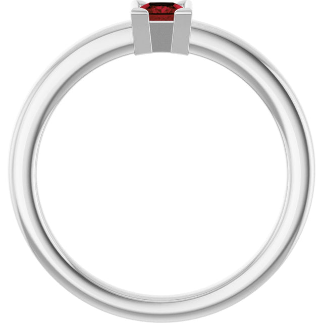 14K Gold Emerald Natural Mozambique Garnet Half-Bezel Family Stackable Ring - White Gold - view 2