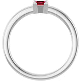 14K Gold Emerald Natural Ruby Half-Bezel Family Stackable Ring - White Gold - view 2