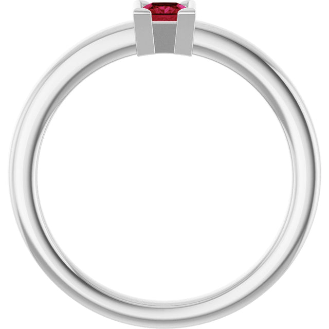 14K Gold Emerald Natural Ruby Half-Bezel Family Stackable Ring - White Gold - view 2