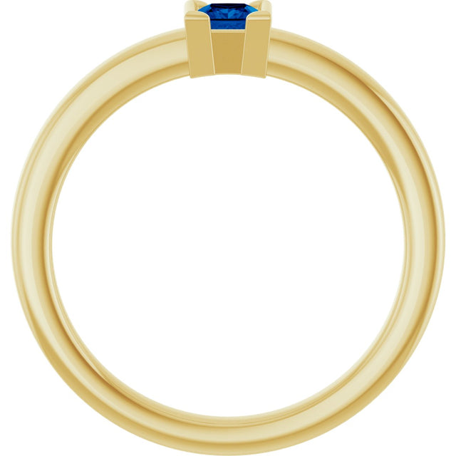 14K Gold Emerald Lab-Grown Blue Sapphire Half-Bezel Family Stackable Ring - Yellow Gold - view 2