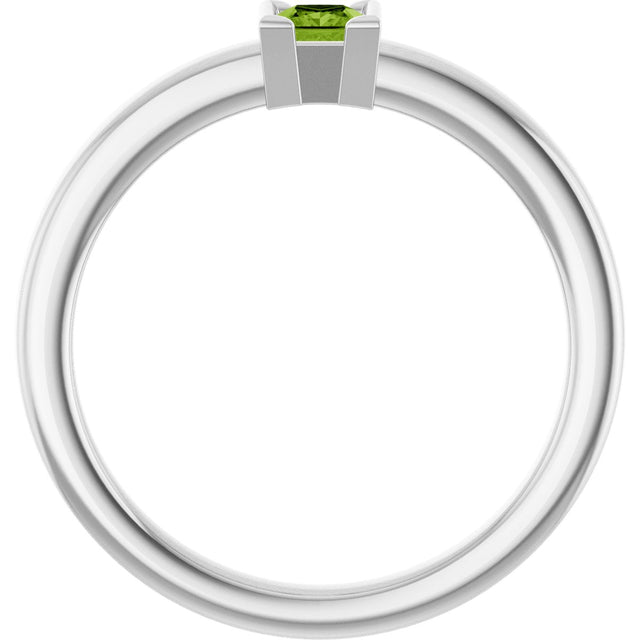 14K Gold Emerald Natural Peridot Half-Bezel Family Stackable Ring - White Gold - view 2