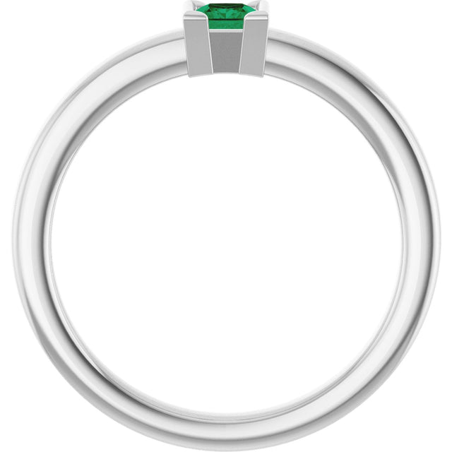 14K Gold Emerald Lab-Grown Emerald Half-Bezel Family Stackable Ring - White Gold - view 2