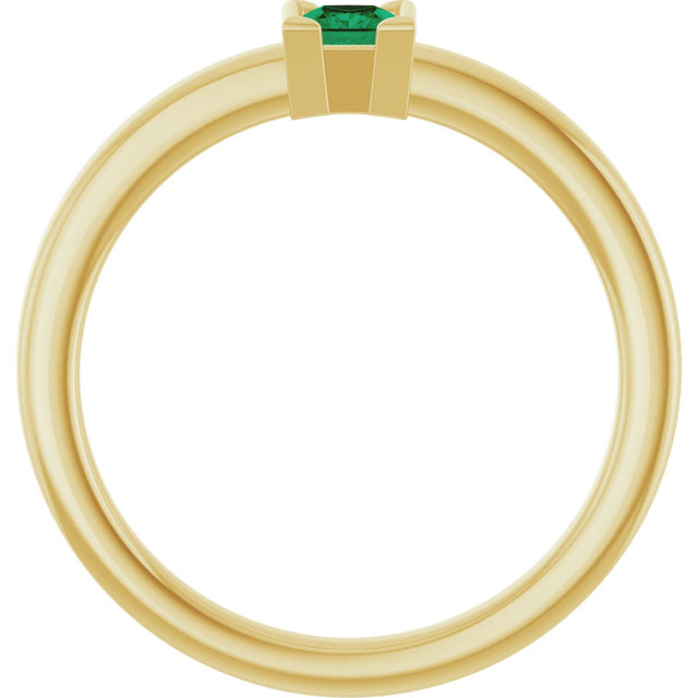 14K Gold Emerald Lab-Grown Emerald Half-Bezel Family Stackable Ring - Yellow Gold - view 2