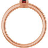 14K Gold Emerald Natural Mozambique Garnet Half-Bezel Family Stackable Ring - Rose Gold - view 2