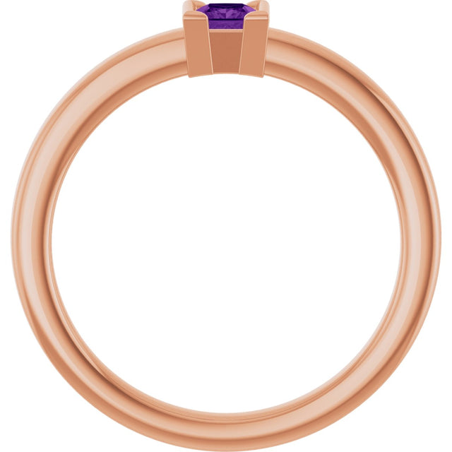 14K Gold Emerald Natural Amethyst Half-Bezel Family Stackable Ring - Rose Gold - view 2