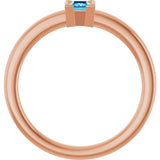 14K Gold Emerald Natural Aquamarine Half-Bezel Family Stackable Ring - Rose Gold - view 2