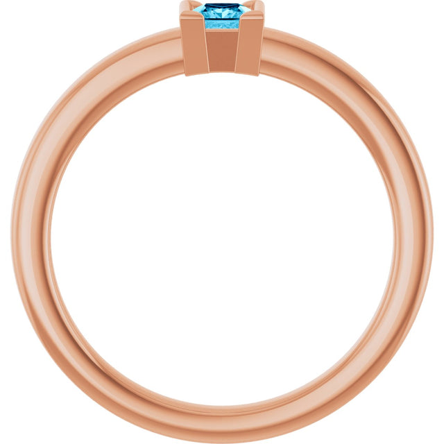14K Gold Emerald Natural Aquamarine Half-Bezel Family Stackable Ring - Rose Gold - view 2