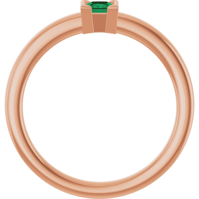 14K Gold Emerald Lab-Grown Emerald Half-Bezel Family Stackable Ring - Rose Gold - view 2