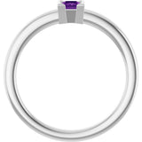14K Gold Emerald Natural Amethyst Half-Bezel Family Stackable Ring - White Gold - view 2