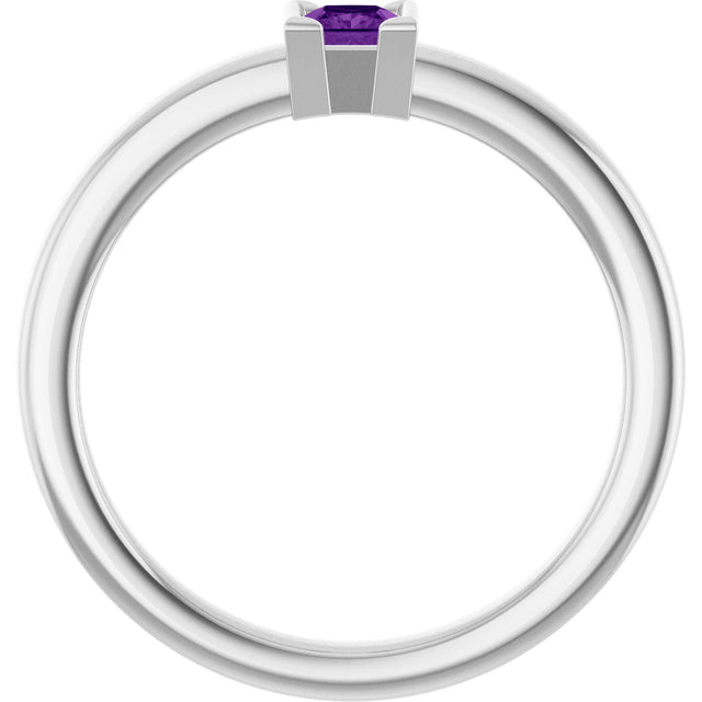 14K Gold Emerald Natural Amethyst Half-Bezel Family Stackable Ring - White Gold - view 2