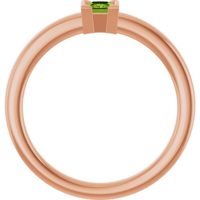 14K Gold Emerald Natural Peridot Half-Bezel Family Stackable Ring - Rose Gold - view 2