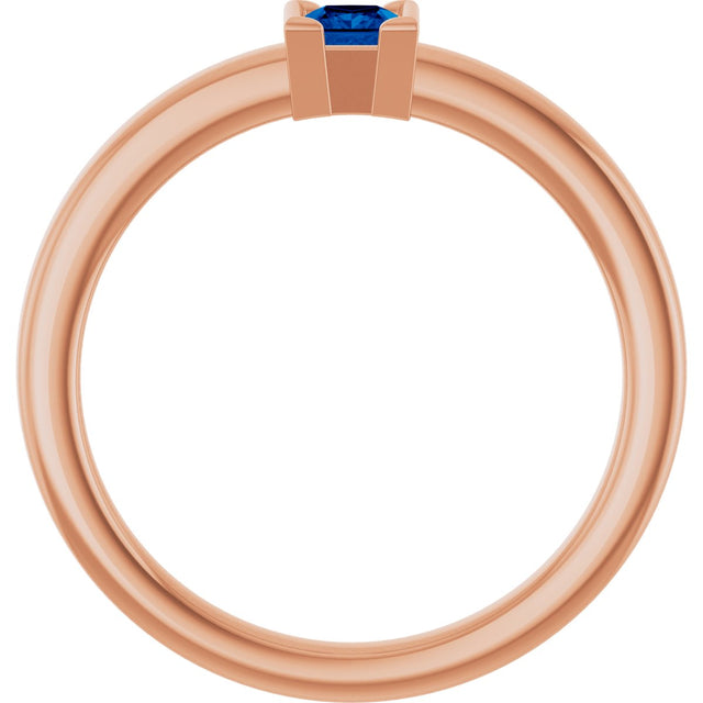 14K Gold Emerald Lab-Grown Blue Sapphire Half-Bezel Family Stackable Ring - Rose Gold - view 2
