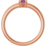 14K Gold Emerald Natural Pink Tourmaline Half-Bezel Family Stackable Ring - Rose Gold - view 2