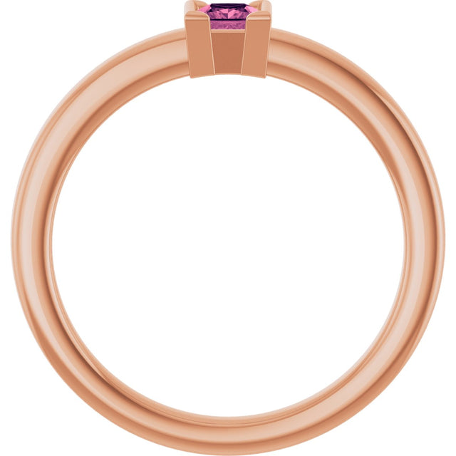 14K Gold Emerald Natural Pink Tourmaline Half-Bezel Family Stackable Ring - Rose Gold - view 2