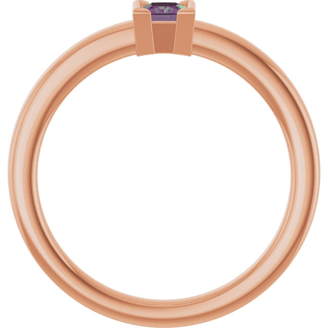 14K Gold Emerald Lab-Grown Alexandrite Half-Bezel Family Stackable Ring - Rose Gold - view 2