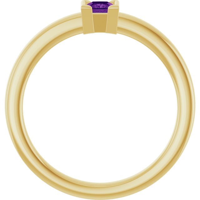 14K Gold Emerald Natural Amethyst Half-Bezel Family Stackable Ring - Yellow Gold - view 2