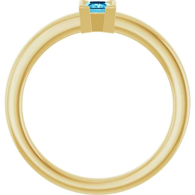 14K Gold Emerald Natural Aquamarine Half-Bezel Family Stackable Ring - Yellow Gold - view 2