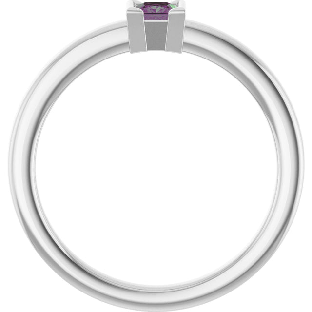 14K Gold Emerald Lab-Grown Alexandrite Half-Bezel Family Stackable Ring - White Gold - view 2