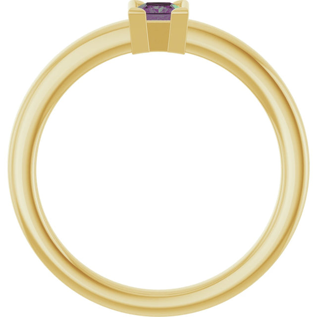 14K Gold Emerald Lab-Grown Alexandrite Half-Bezel Family Stackable Ring - Yellow Gold - view 2