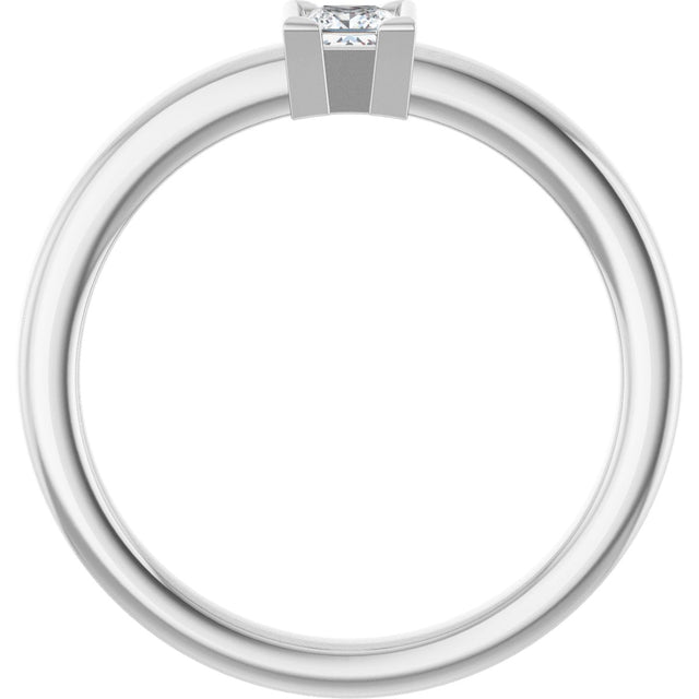 14K Gold Marquise Natural White Sapphire Half-Bezel Family Stackable Ring - White Gold - view 2